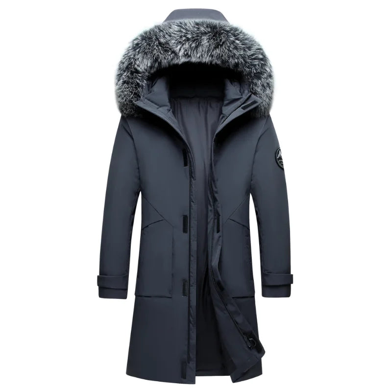 Herren Winter Parka mit Kapuze und Fellimitat-Besatz langer Schnitt