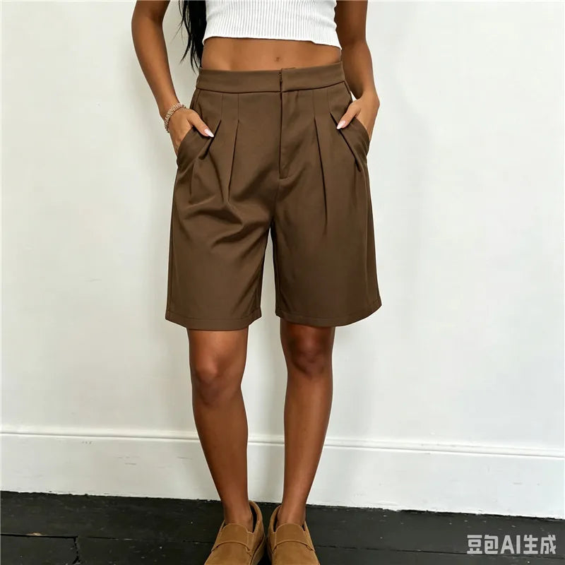 Bermudashorts voor dames met plooien en hoge taille