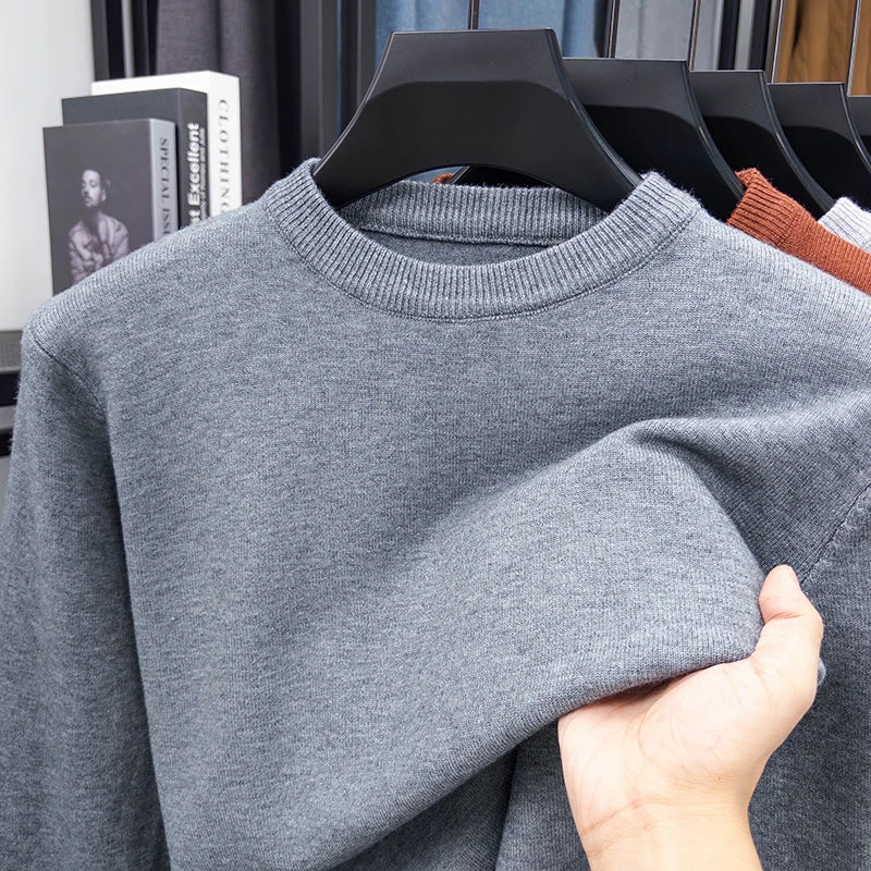 Unisex basic trui met ronde hals, lange mouwen en breisel