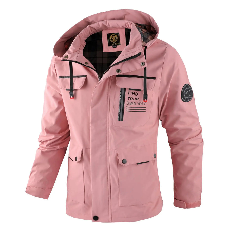 Herren Outdoor Jacke mit Kapuze & Reißverschluss, Winddichte Übergangsjacke mit Taschen