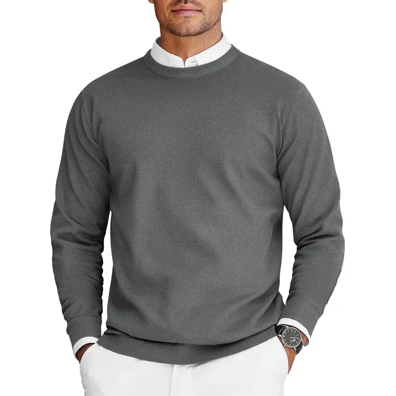 Heren pullover met ronde hals, lange mouwen, basic gebreide pullover