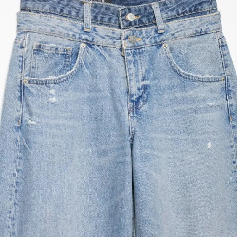 Jeans voor dames, wijde pasvorm, lichte wassing, destroyed look