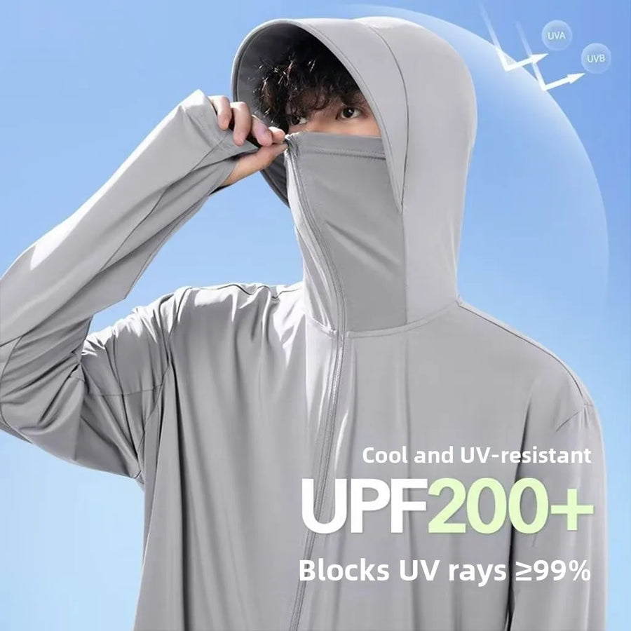 UV-Schutz Jacke mit Kapuze und Gesichtsmaske, Reißverschluss, für Outdoor