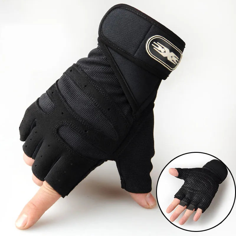 Unisex Fitnesshandschuhe Schwarz Kurzfinger Gewichtheben Training rutschfest mit Handgelenkstütze