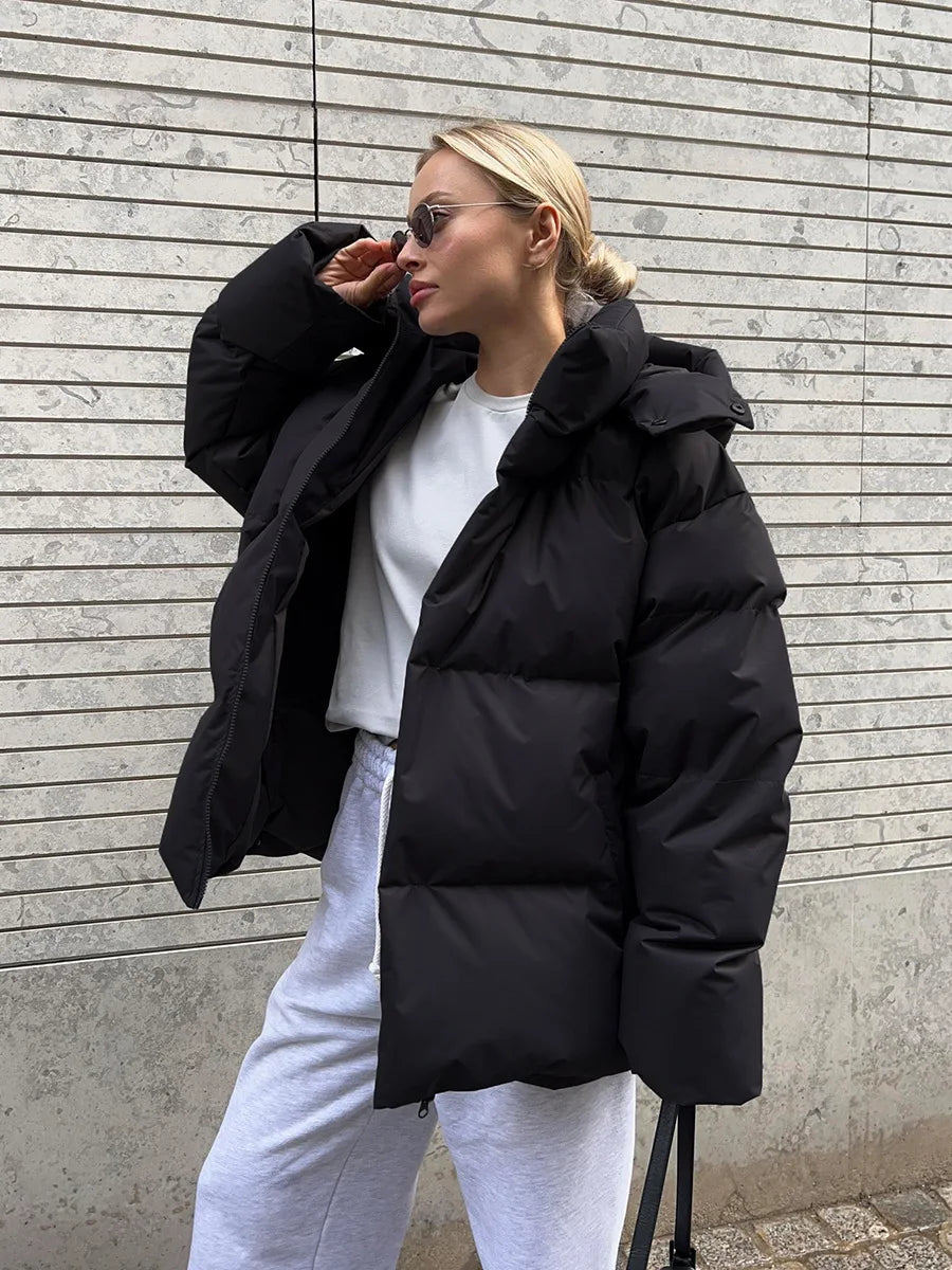 Damen Steppjacke mit Kapuze, kurz, gepolstert, Reißverschluss