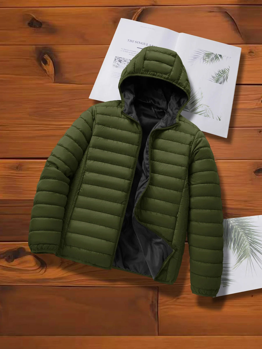 Gepolsterte Leichte Steppjacke mit Kapuze und Reißverschluss, gefüttert