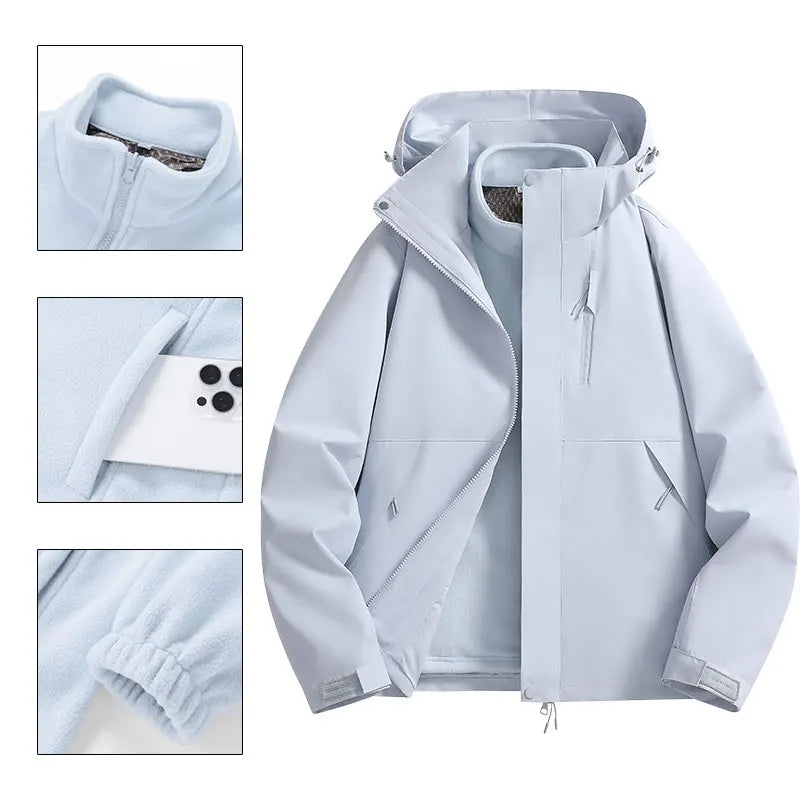 3-in-1 Jacke Unisex Wasserdicht Winddicht Winterjacke mit Fleece-Innenfutter Kapuze