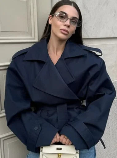 Damen Trenchcoat Oversize mit Bindegürtel Beige