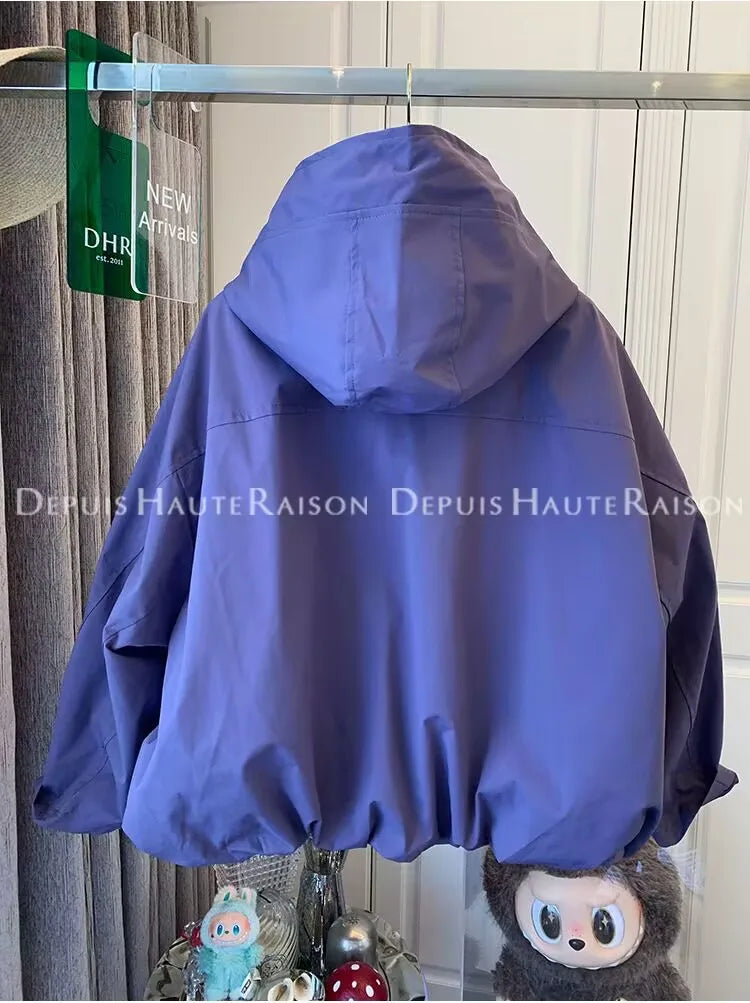 Damen Leichte Jacke mit Kapuze und Reißverschluss – Beige