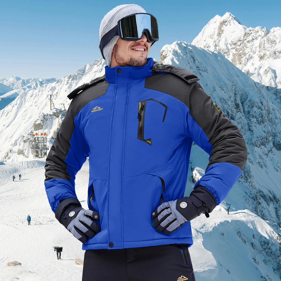 Herren Skijacke Outdoor Winterjacke Wasserdicht Orange Schwarz