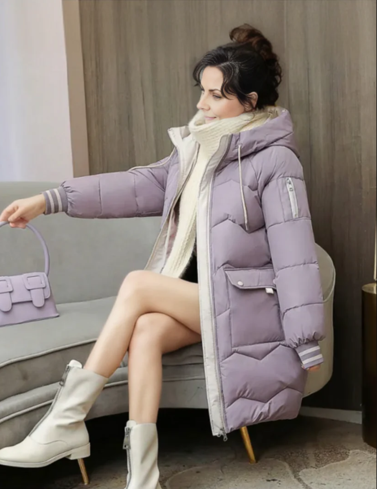 Damen Winter Steppmantel mit Kapuze und langen Ärmeln