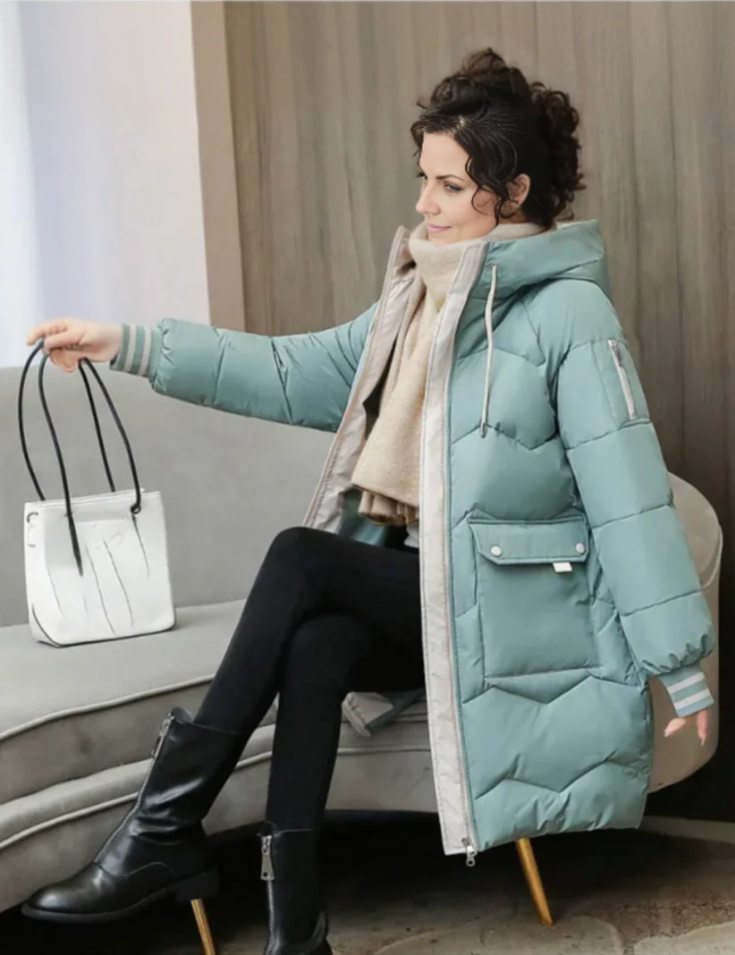 Damen Winter Steppmantel mit Kapuze und langen Ärmeln