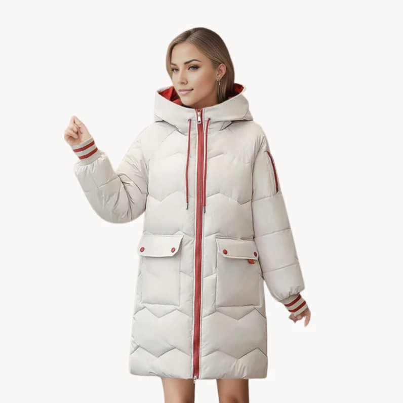 Damen Winter Steppmantel mit Kapuze und langen Ärmeln