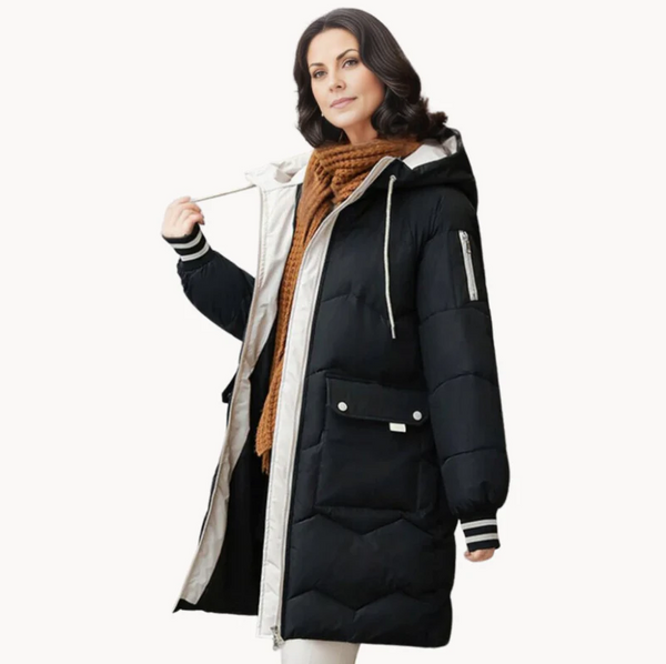 Dames winterjas met capuchon en lange mouwen