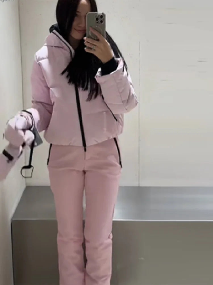 Damen Skianzug Set Rosa – Gesteppte Skijacke & Skihose