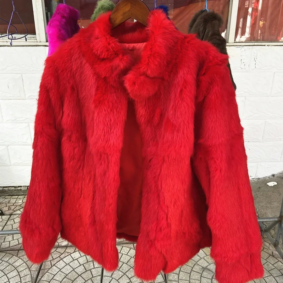 Damen Kurzmantel aus flauschigem Material mit Stehkragen