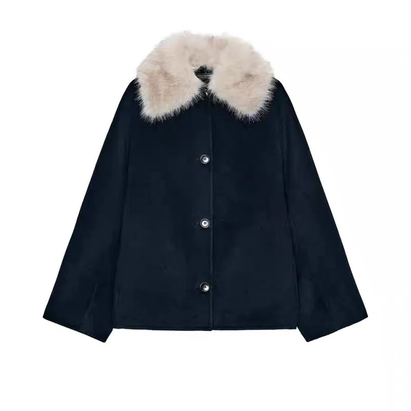 Damen Bomberjacke mit Kapuze und Kunstpelzbesatz