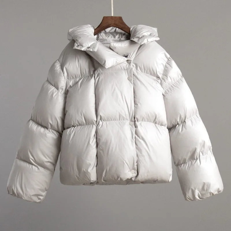Damen Pufferjacke mit Kapuze, kurz geschnitten, uni