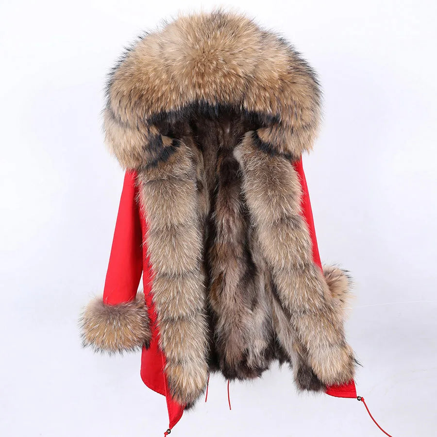 Damen Winterparka mit Kapuze und Plüschfutter, Lange Winterjacke