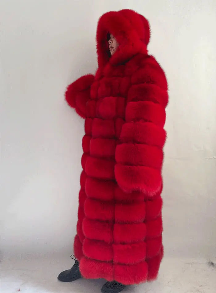 Damen Langer Mantel mit Kapuze aus weichem Material Schwarz