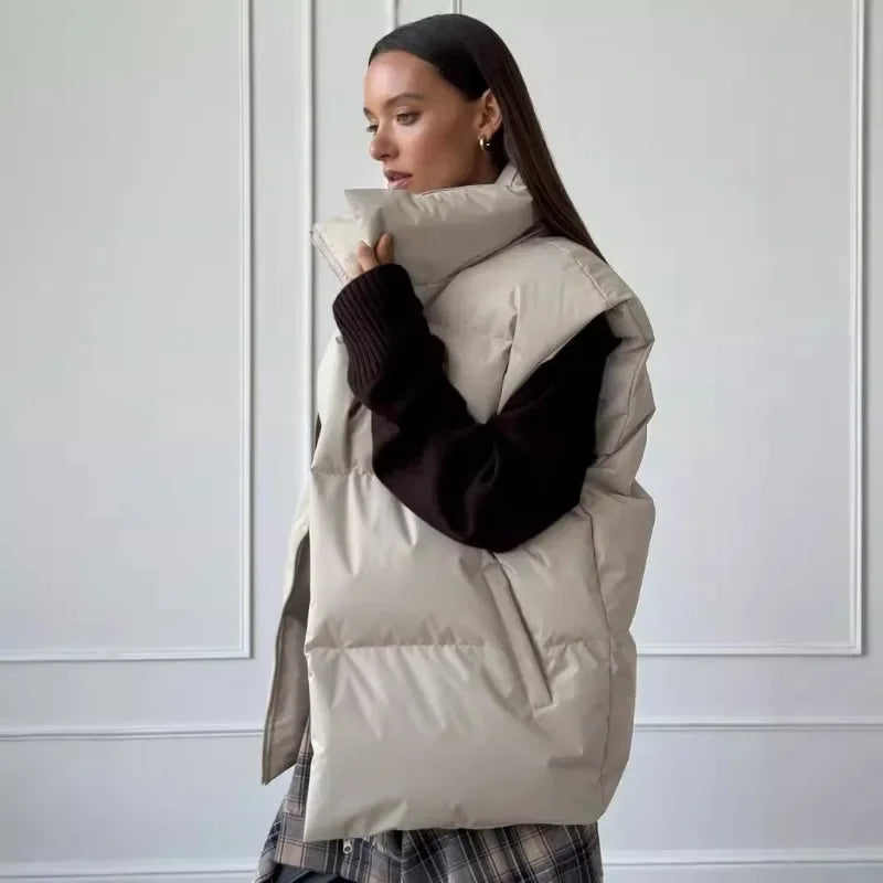 Damen Puffer Weste mit hohem Kragen und Reißverschluss