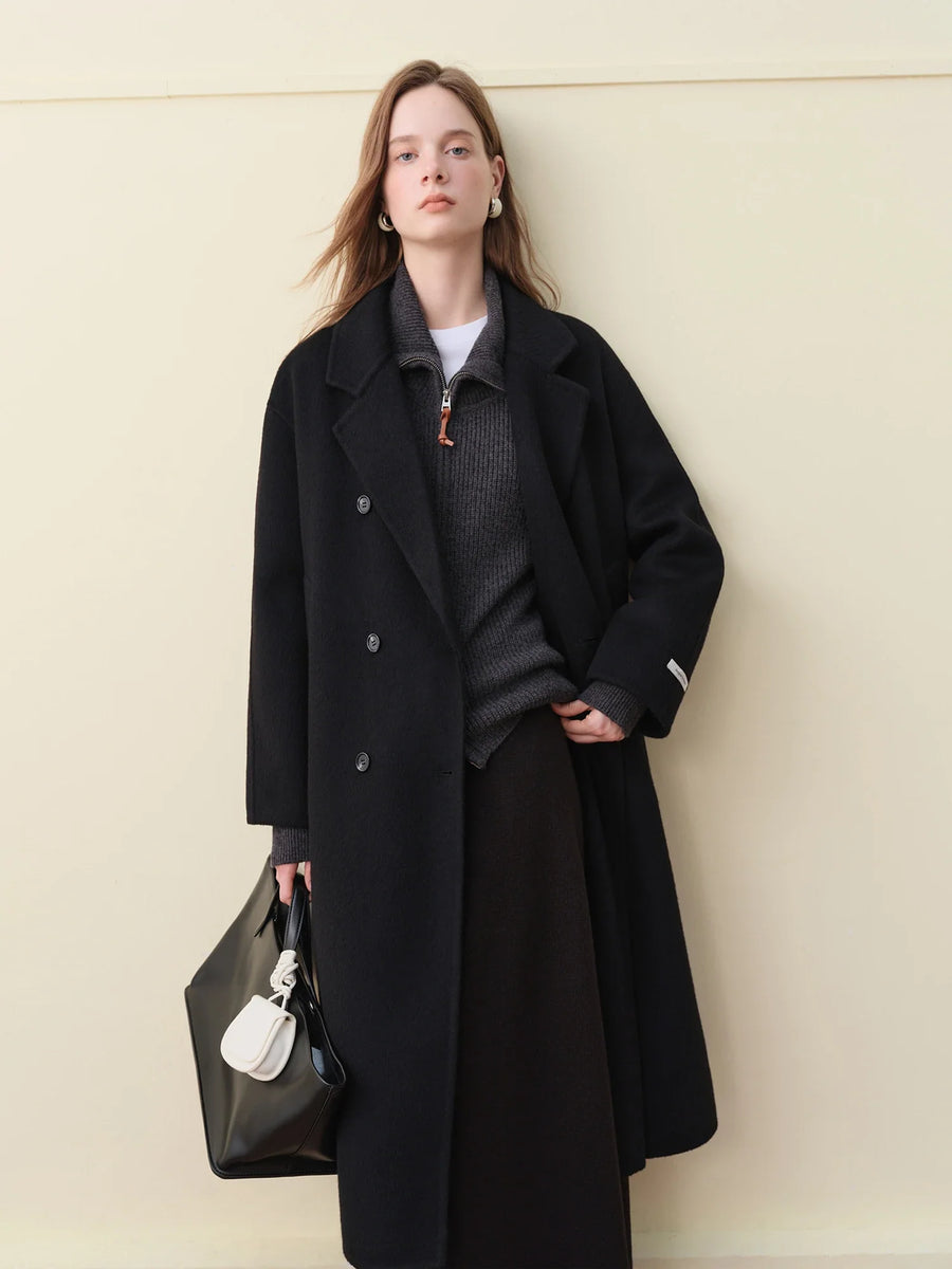Damen langer Mantel Zweireiher Wickeldesign mit Gürtel