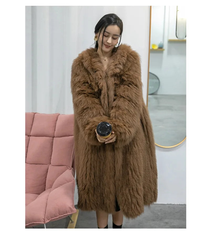 Langer Kunstpelzmantel mit Kapuze für Damen, Winter, Weiches Material, Farbe nach Wahl