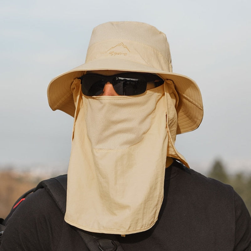 Unisex Sonnenhut mit Nackenschutz und Gesichtsmaske, breiter Krempe und UV-Schutz für Outdoor-Aktivitäten