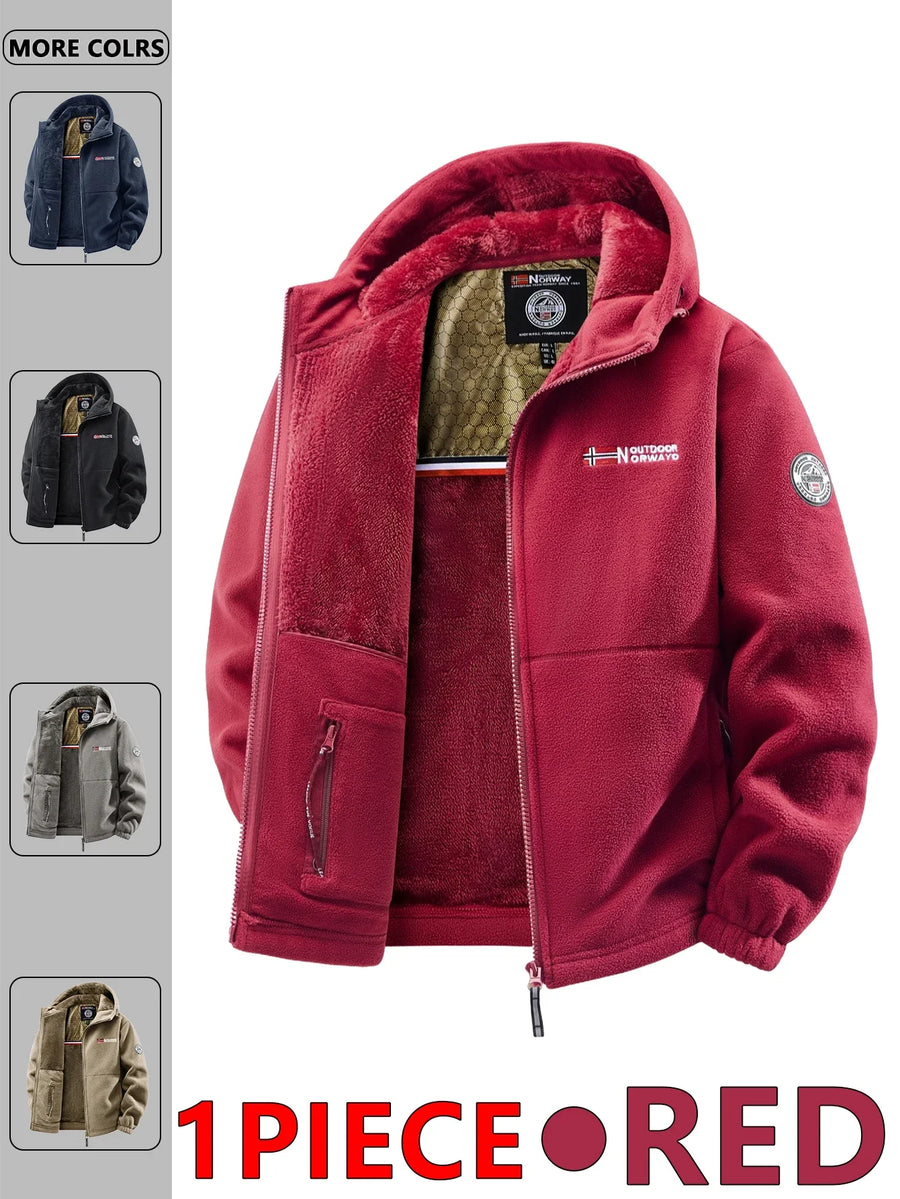 Herren Winter Fleecejacke mit Kapuze und Reißverschluss, gefüttert