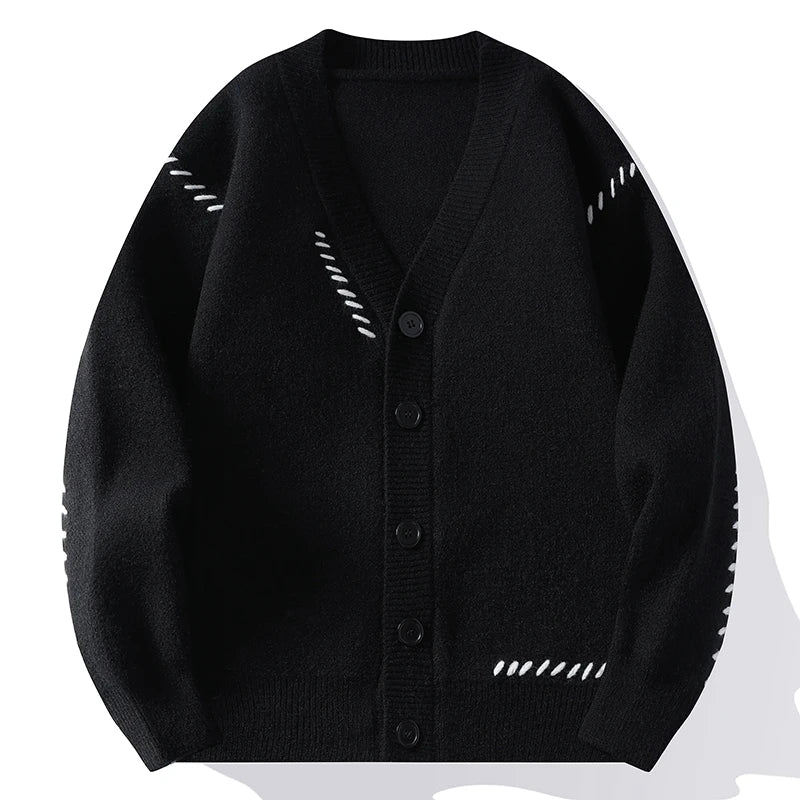 Gebreid vest met V-hals, knoopsluiting en siernaden