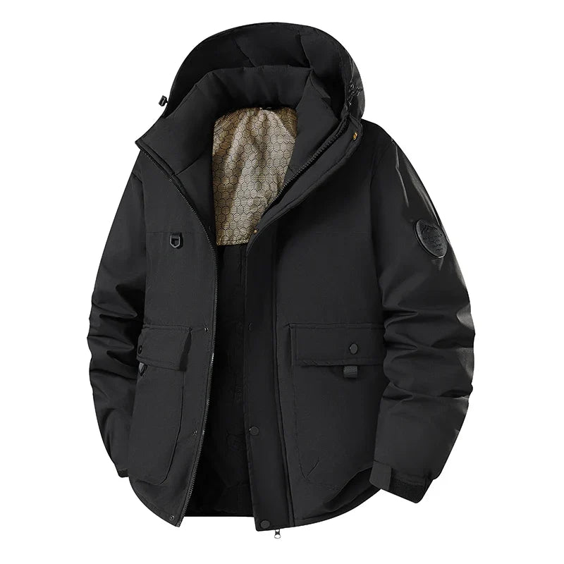 Herren Winterjacke mit Kapuze, mehreren Taschen und robustem Design