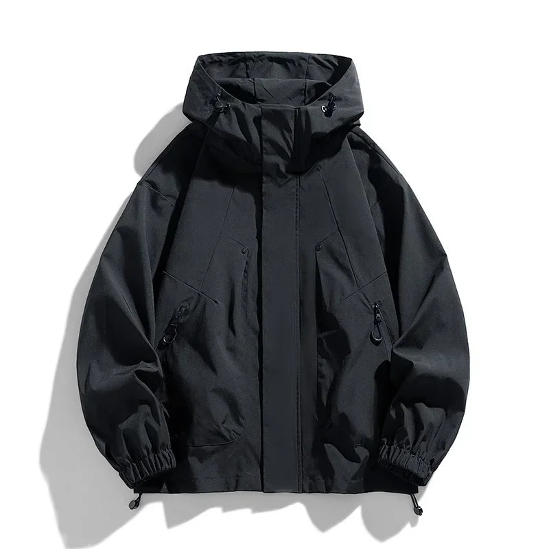 Unisex Kapuzenjacke Freizeitjacke mit Reißverschlusstaschen Schwarz
