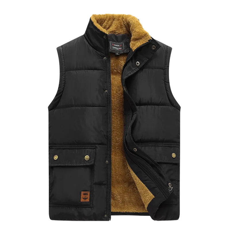 Herenbodywarmer met pluche voering, knoopsluiting en V-hals, olijfgroen