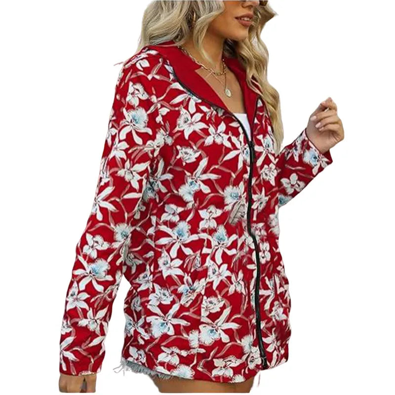 Damen Wendejacke mit Kapuze Blumenmuster Hellblau