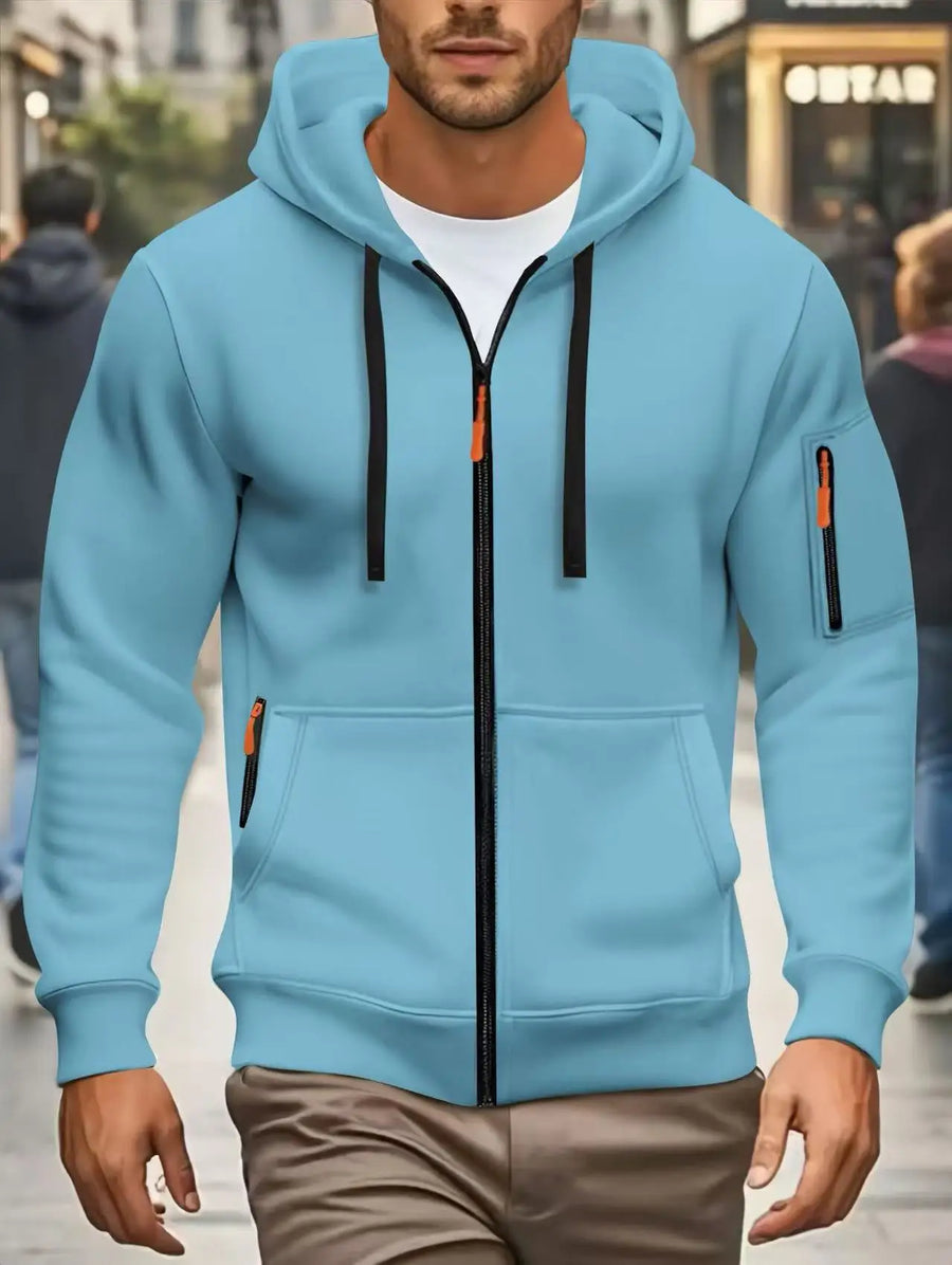 Herenhoodie met rits en zakken, olijfgroen