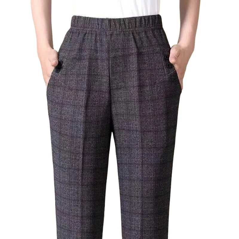 Damen Hose mit Gummibund und Taschen, gestreift oder kariert