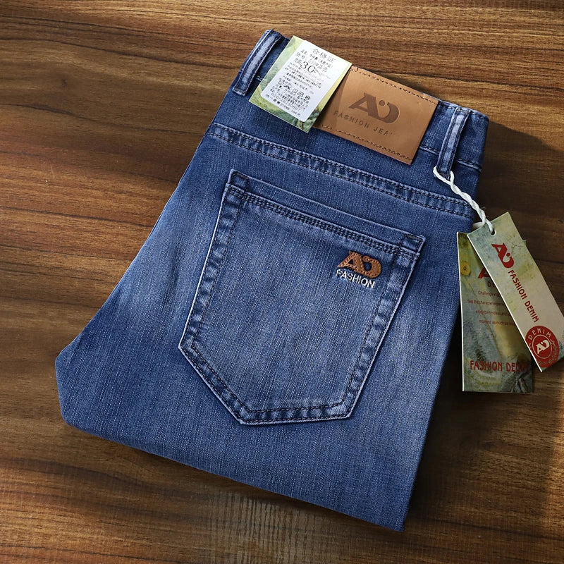 Herren Jeans Hose Denim mit geradem Bein Hellblau