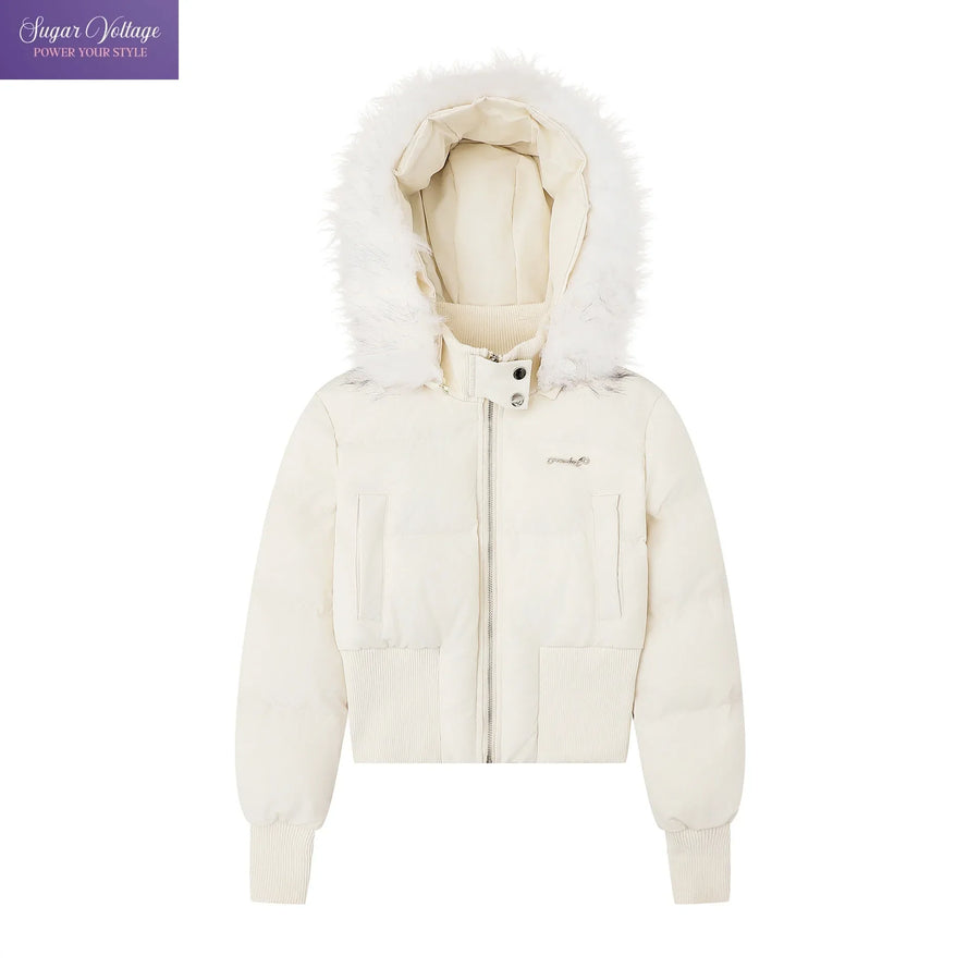 Kurze Steppjacke Damen mit Kapuze und Kunstfellbesatz
