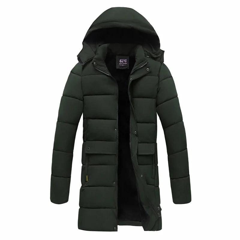 Herren Winter Steppmantel mit Kapuze Lang Gepolsterte Outdoor-Jacke