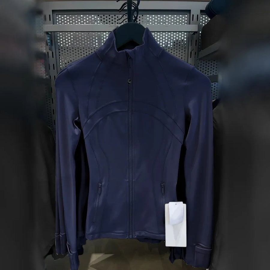 Damen Sportjacke Eng Anliegend Stehkragen Reißverschluss Daumenlöcher
