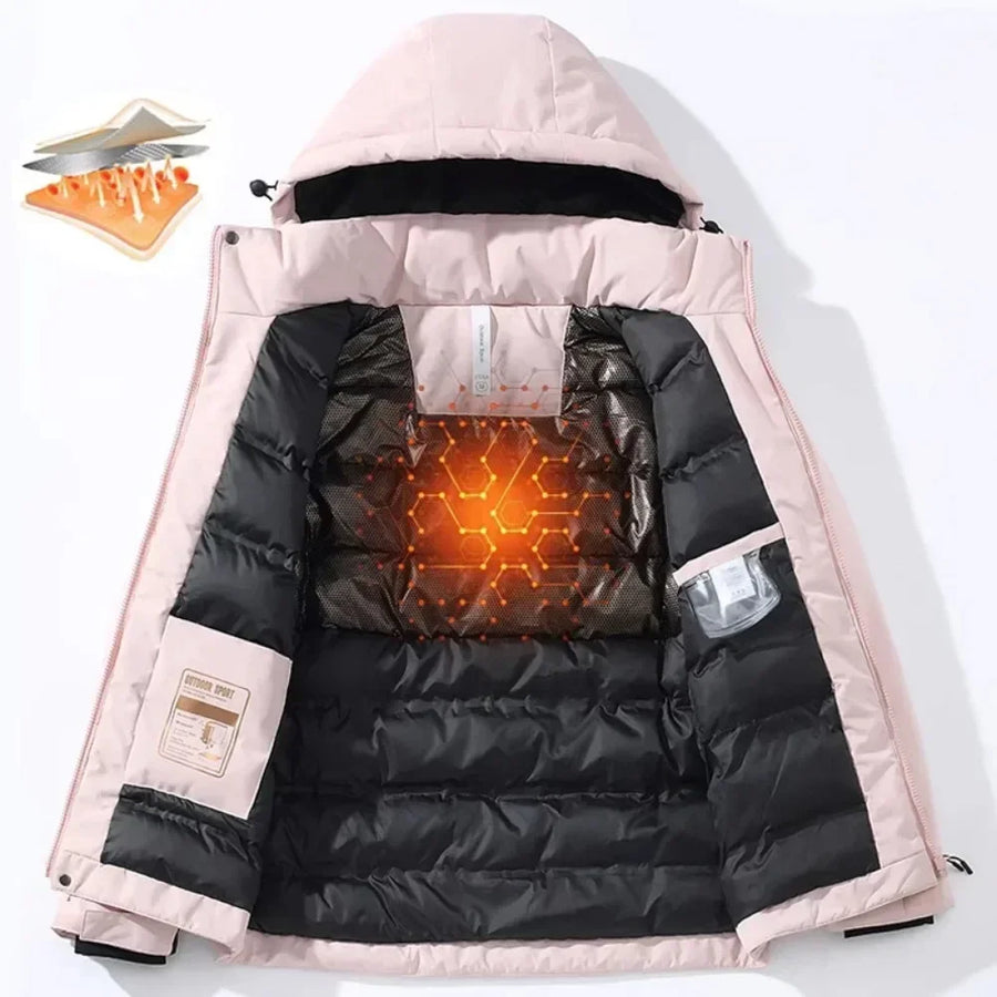 Unisex Winterjacke mit Kapuze, gepolstert, Reißverschluss, warm