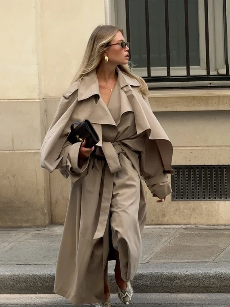 Trenchcoat Damen Oversize Lässig Kurz oder Lang mit Bindegürtel und breitem Kragen