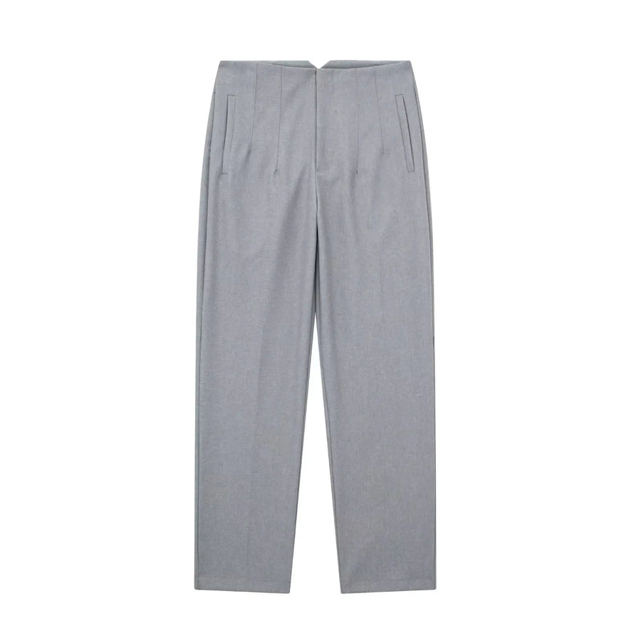 Damen High-Waist Stoffhose mit Falten-Detail und geradem Bein, Business & Freizeit