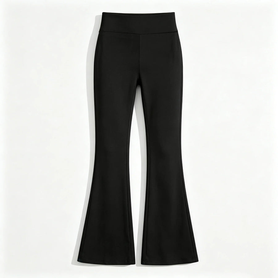 Zwarte dameslegging met uitlopende pijpen en hoge taille