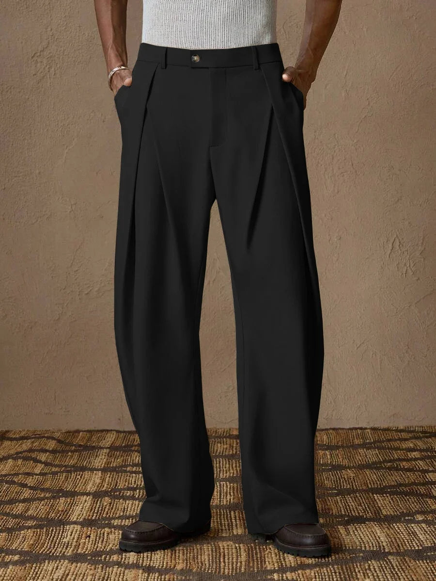 Herren Weite Hose mit Bundfalten und weitem Bein Beige