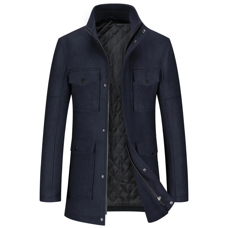 Herren Kurzmantel Jacke mit Stehkragen und aufgesetzten Taschen