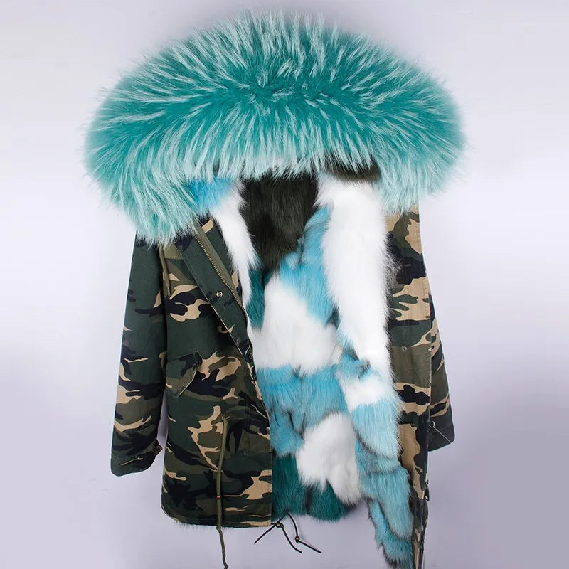 Damen Winterparka mit Kapuze und Plüschfutter, Lange Winterjacke