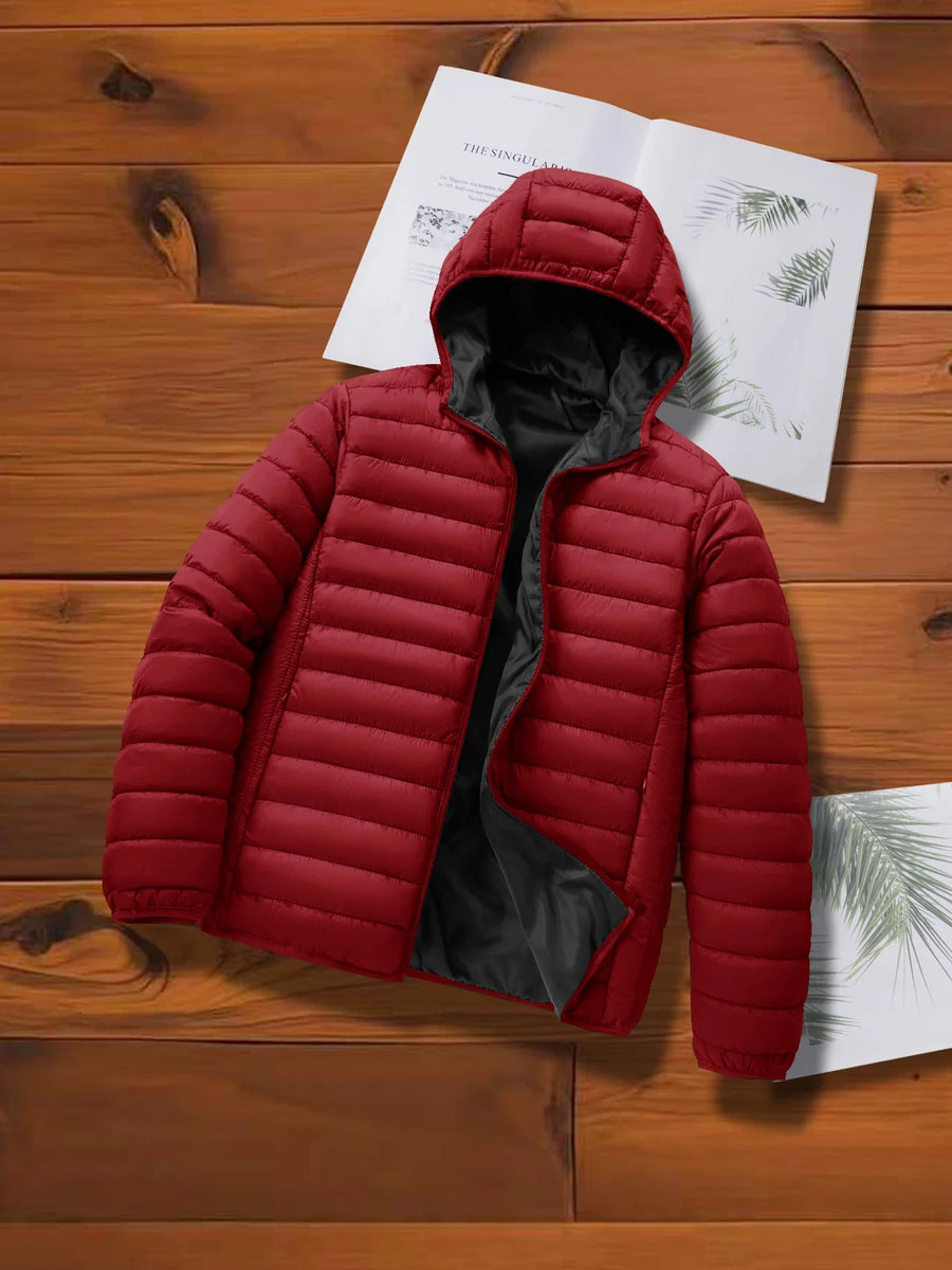 Gepolsterte Leichte Steppjacke mit Kapuze und Reißverschluss, gefüttert