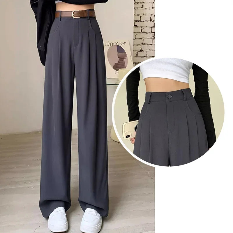 Elegante damesbroek met wijde pijpen, hoge taille en plooien