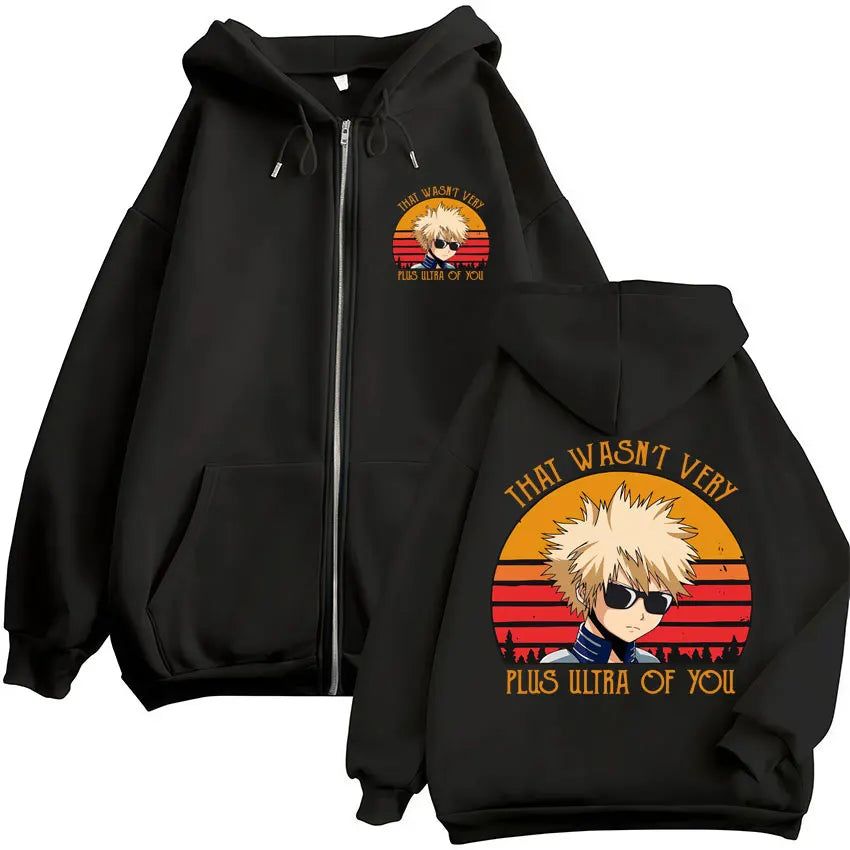 Unisex Reißverschluss Hoodie mit Kapuze & Druckmotiv, lässig